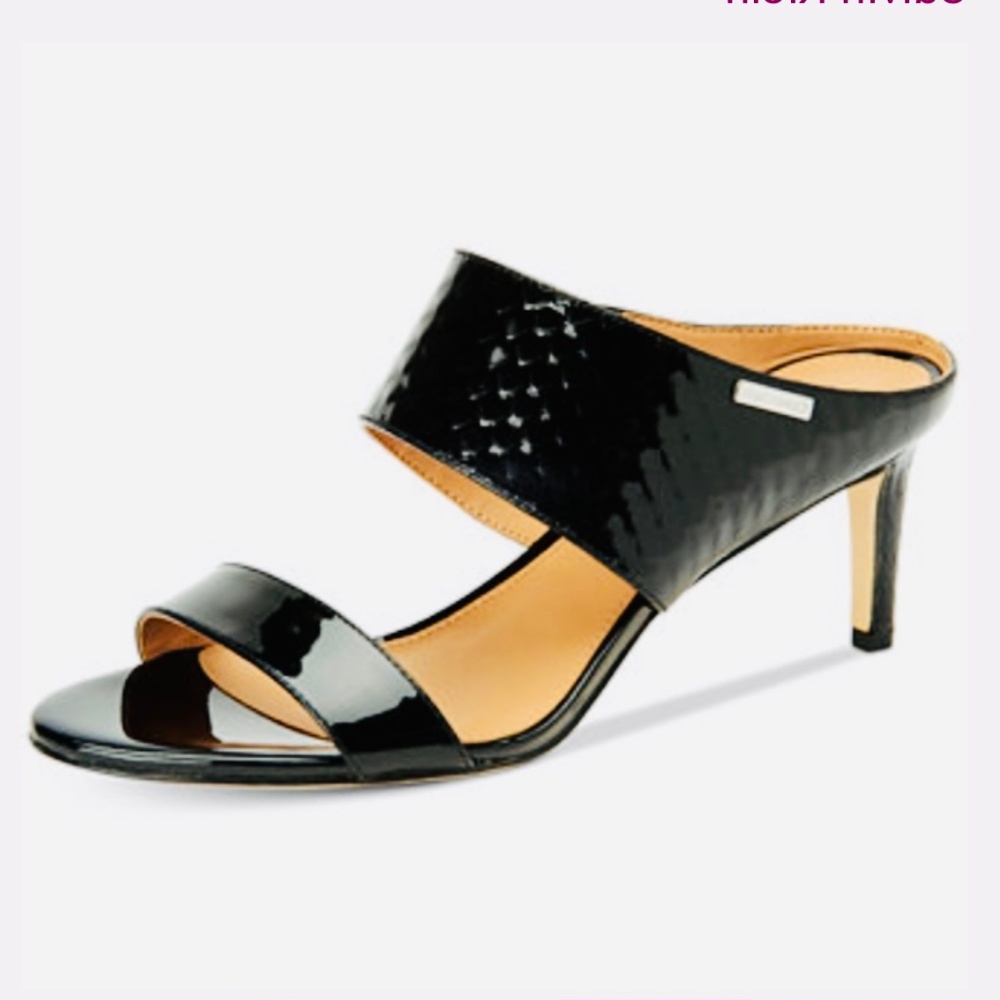 Calvin Klein Lorinda Black stiletto dress mule heel patent snake embossed 11M